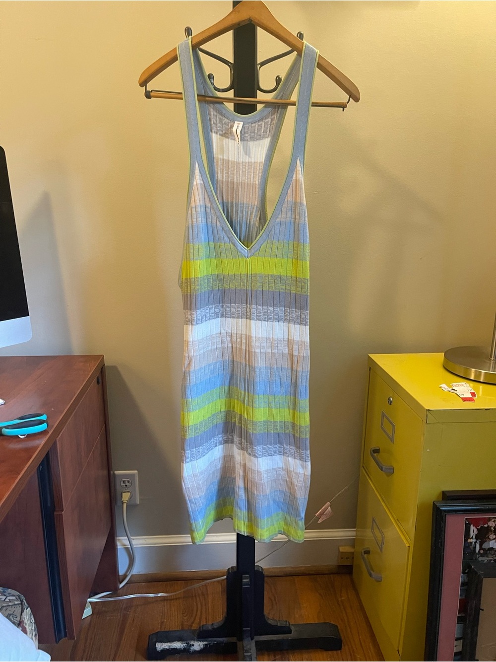 Anthropologie Striped Knit Midi Dress in Blue, Green, White